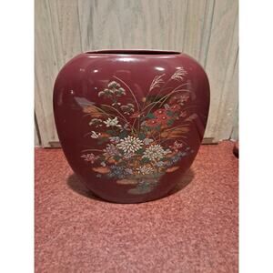 Vintage National Silver Company Japan Floral Gold Narrow Nagoya Maroon Vase 7.5"
